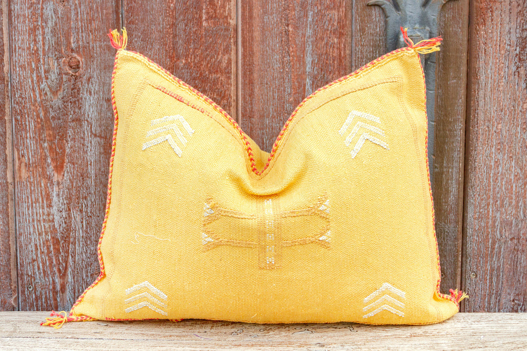 Apricot Yellow Lumbar Moroccan Silk Rug Pillow