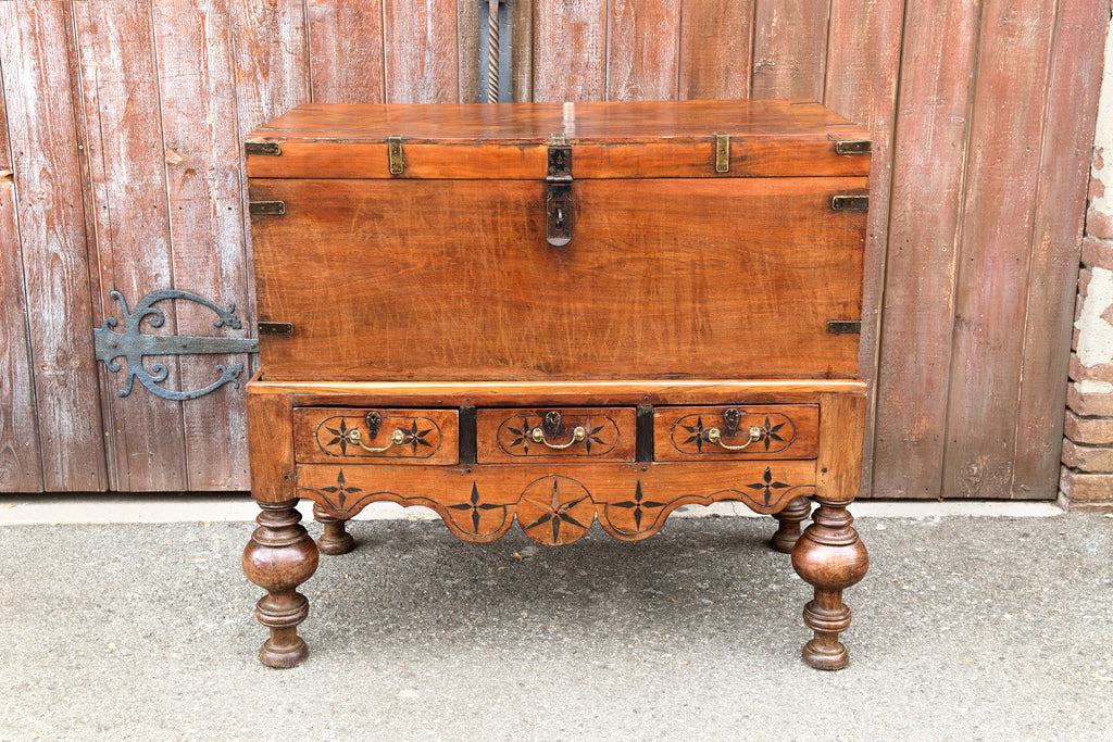 Antique Ceylon Campaign Chest On Stand