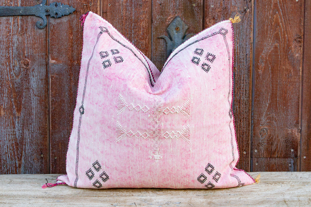 Pink Large Square Moroccan Silk Rug Pillow