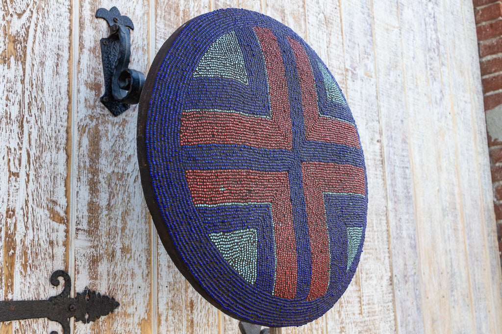 Colorful Bamileke Beaded Shield on Custom Stand