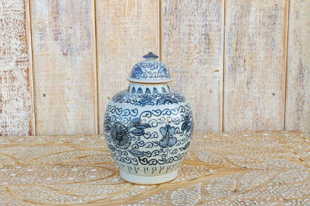 Asian Blue & White Floral Ginger Jar