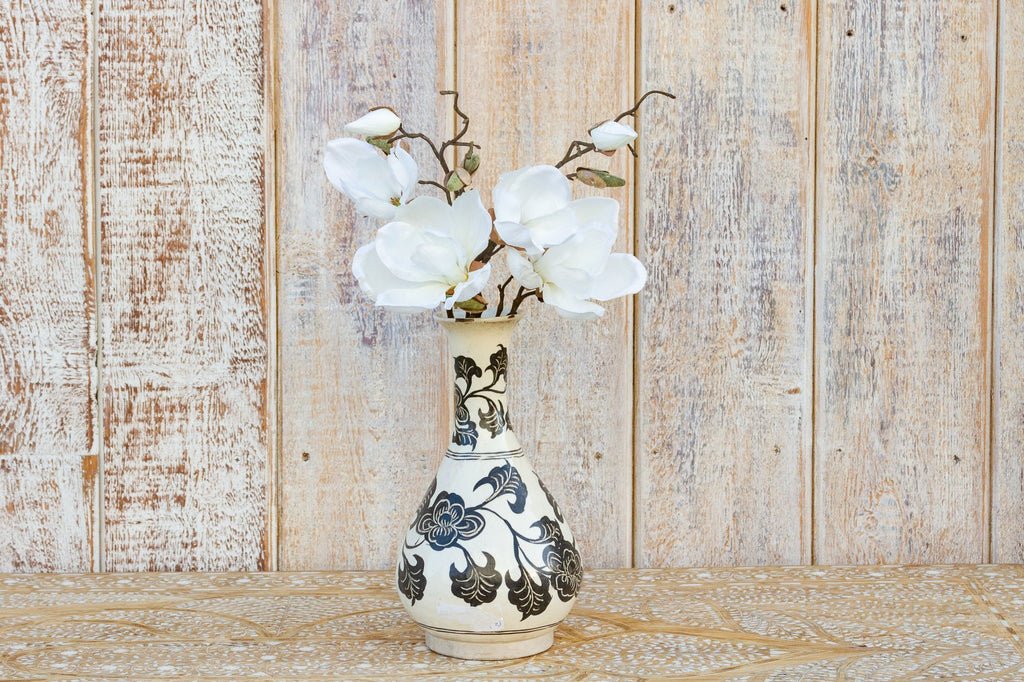 Vintage Black & White Asian Floral Vase (Trade)