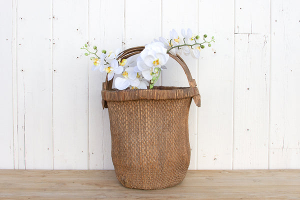 Antique Reed & Bamboo Rustic Basket