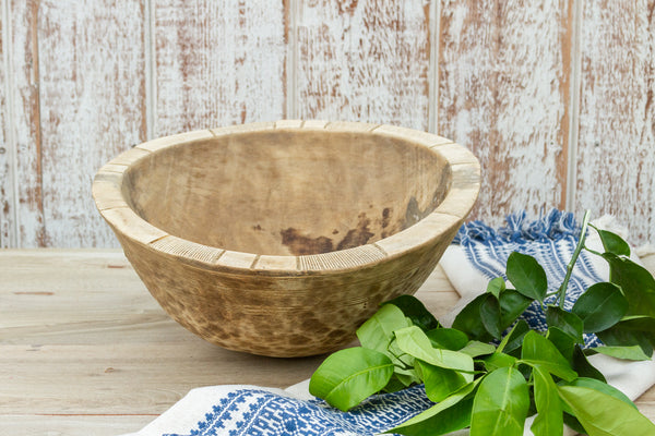 Primitive Bleached Wood African Fruit Bowl