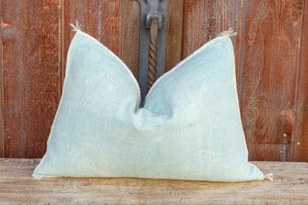 Misty Blue Lumbar Moroccan Silk Rug Pillow (Trade)