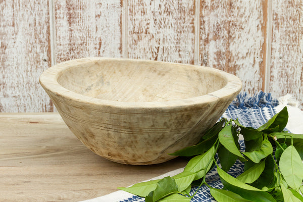 Farmhouse Bleached Wood African Fruit Bowl
