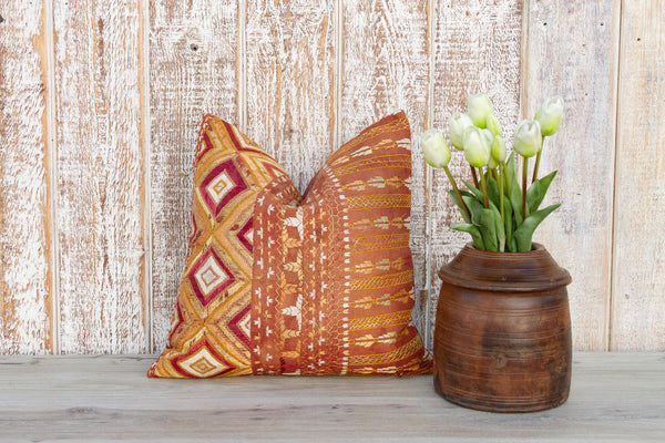 Antique Indian Folk Pillow Cover