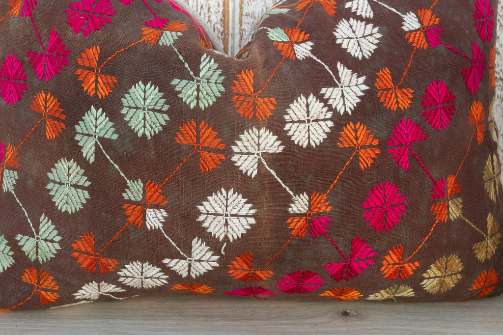 Mika Antique Indian Folk Lumbar Pillow Cover