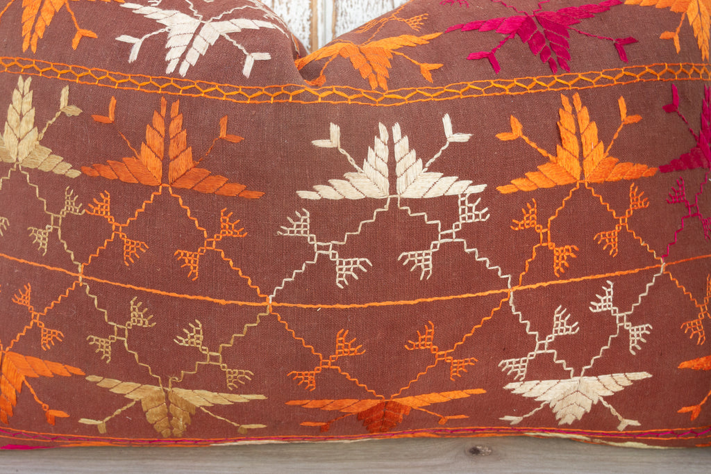 Pia Antique Indian Folk Lumbar Pillow Cover