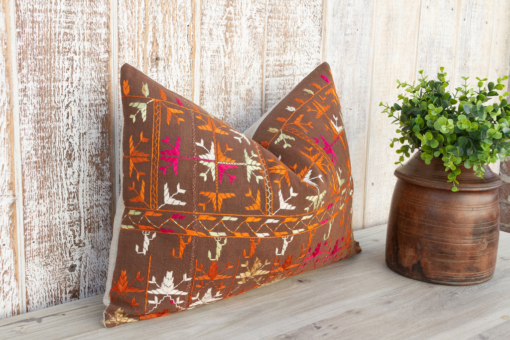 Tisha Antique Indian Folk Lumbar Pillow Cover