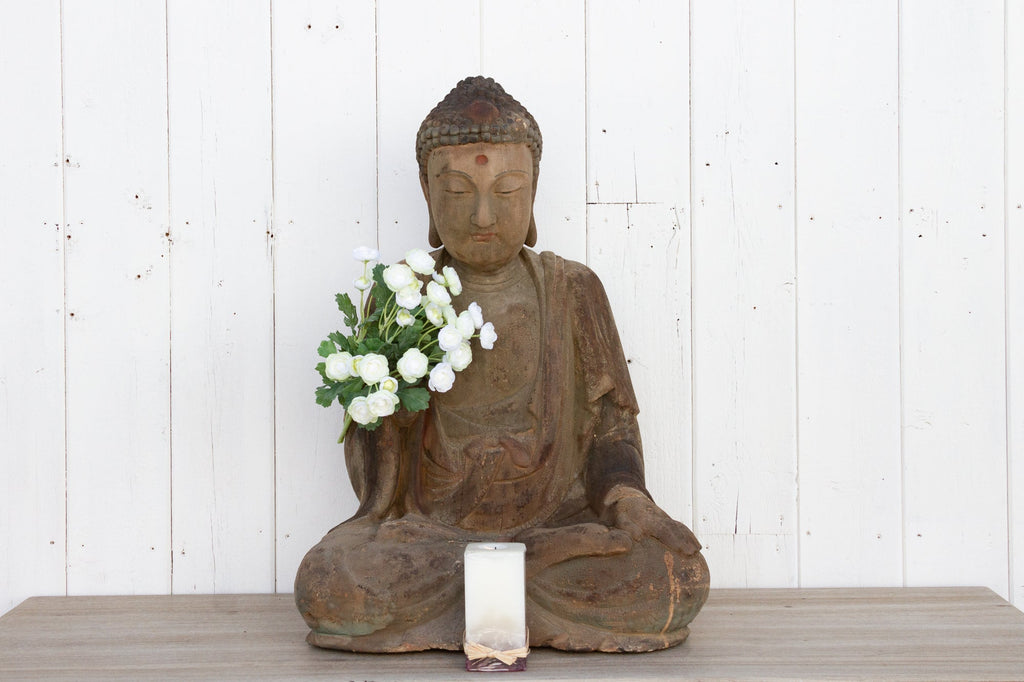 Antique Carved Wood Mediating Buddha