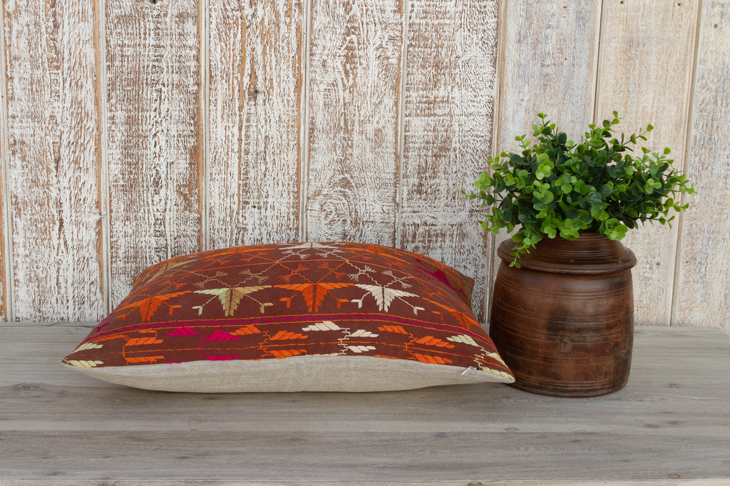 Palak Antique Indian Folk Lumbar Pillow Cover