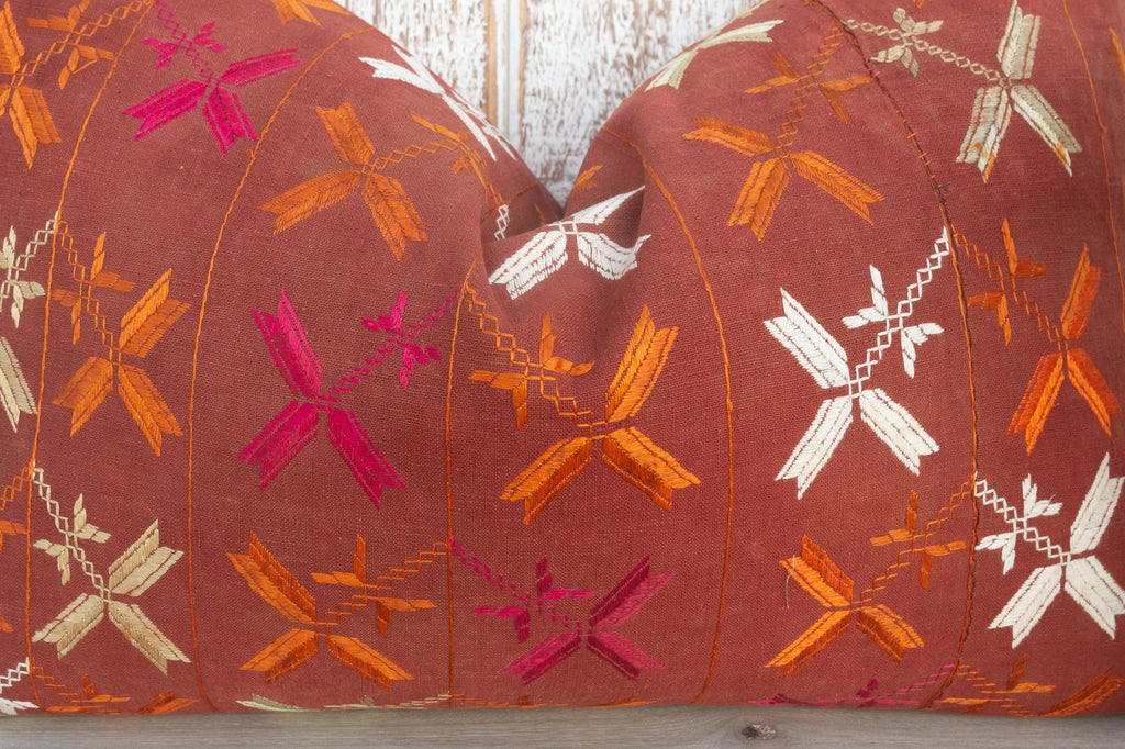 Hanya Antique Indian Folk Lumbar Pillow Cover