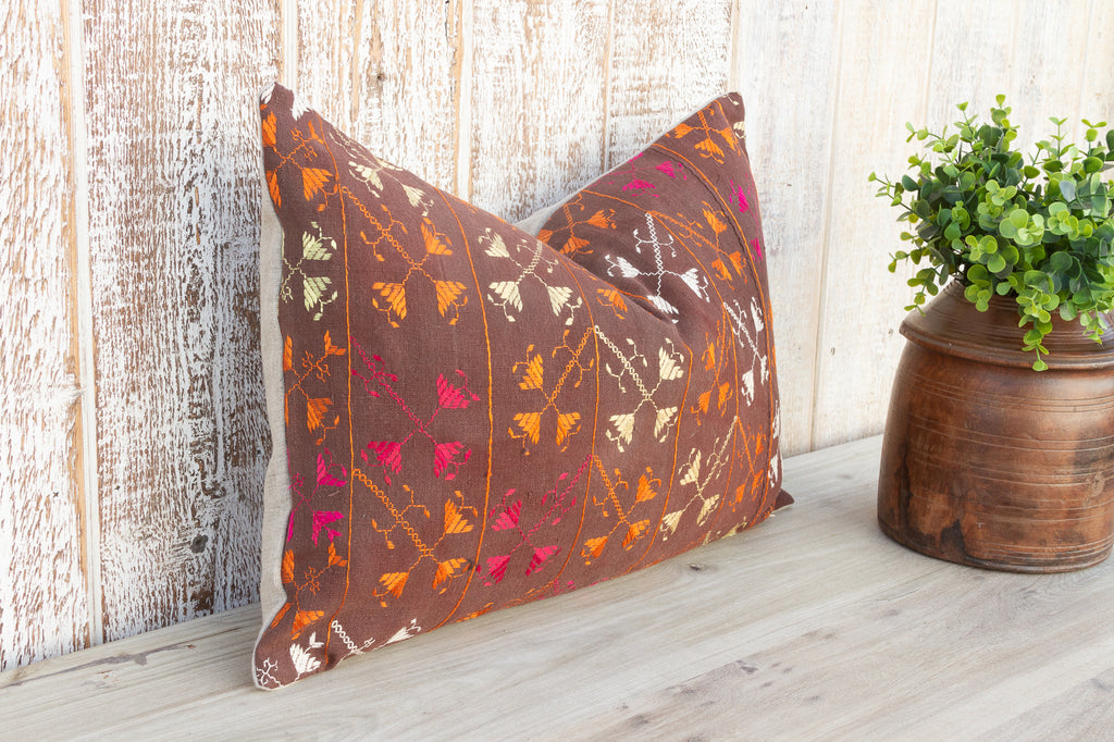 Yanu Antique Indian Folk Lumbar Pillow Cover