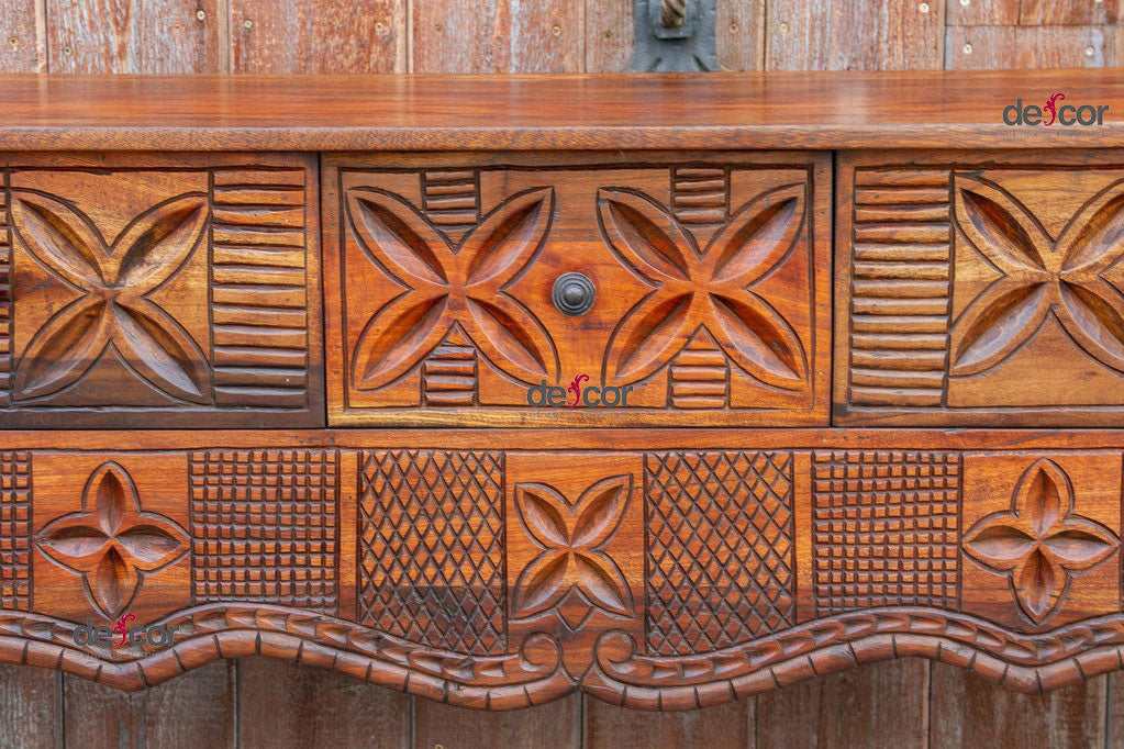 Aged Tudor Brown Nahuala Carved Console