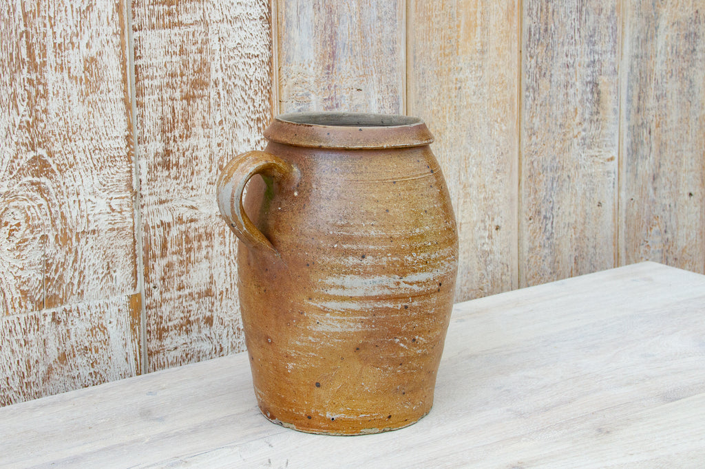 Vintage Brown Glazed French Oil Pot