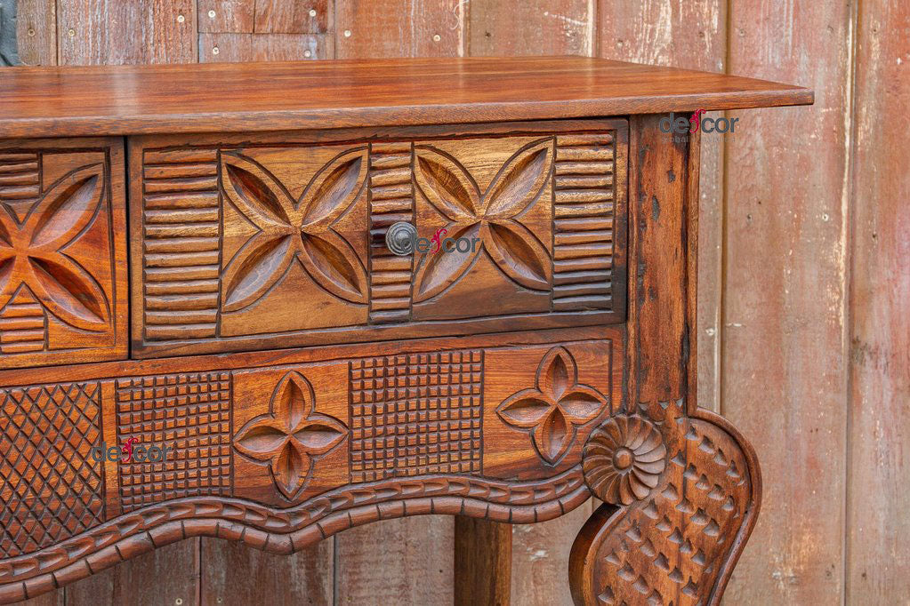 Aged Tudor Brown Nahuala Carved Console