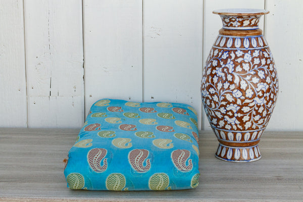 Turquoise Paisley Handwoven Chanderi Fabric