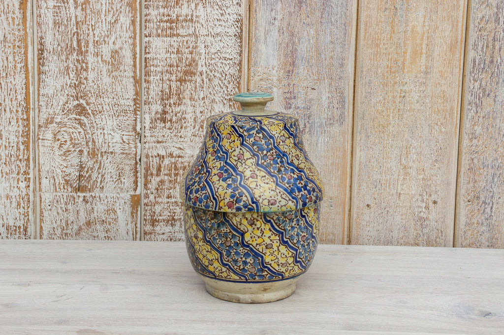 Vintage Ceramic Moroccan Vase W/Lid (Trade)