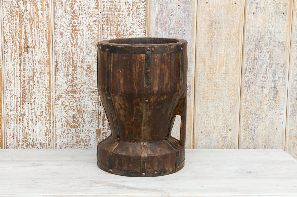 Large Indian Wooden Rustic Pot
