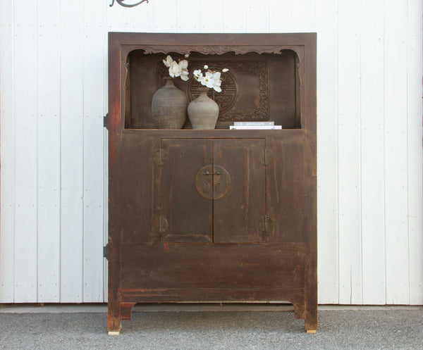 Antique Painted Chinese Tall Altar Cabinet