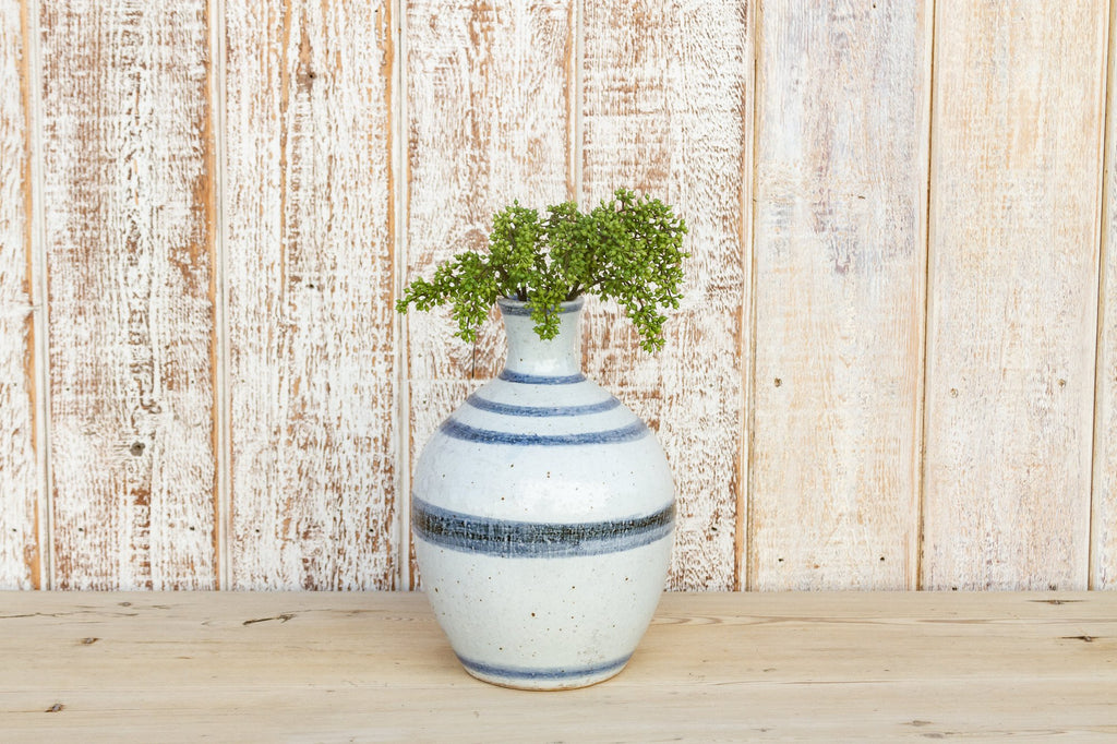 Graceful Mid-Century Asian Blue Striped Vase (Trade)