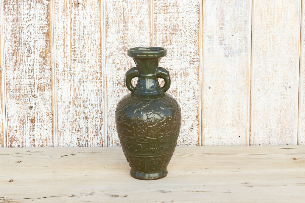 Elephant Handle Green Glazed Vase