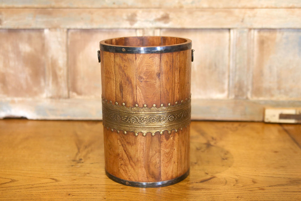 Wood and Brass Barrel Container (Trade)