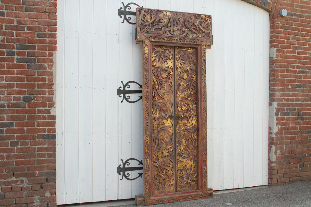 Antique Red & Gilt Thai Carved Doors