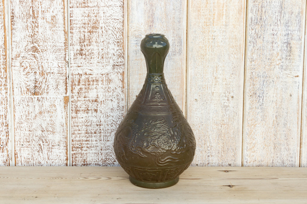 Vintage Engraved Chinese Glazed Vase