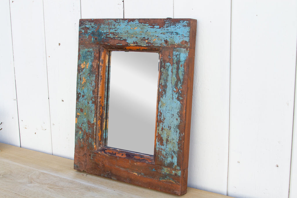 Boho Distressed Blue Wall Mirror