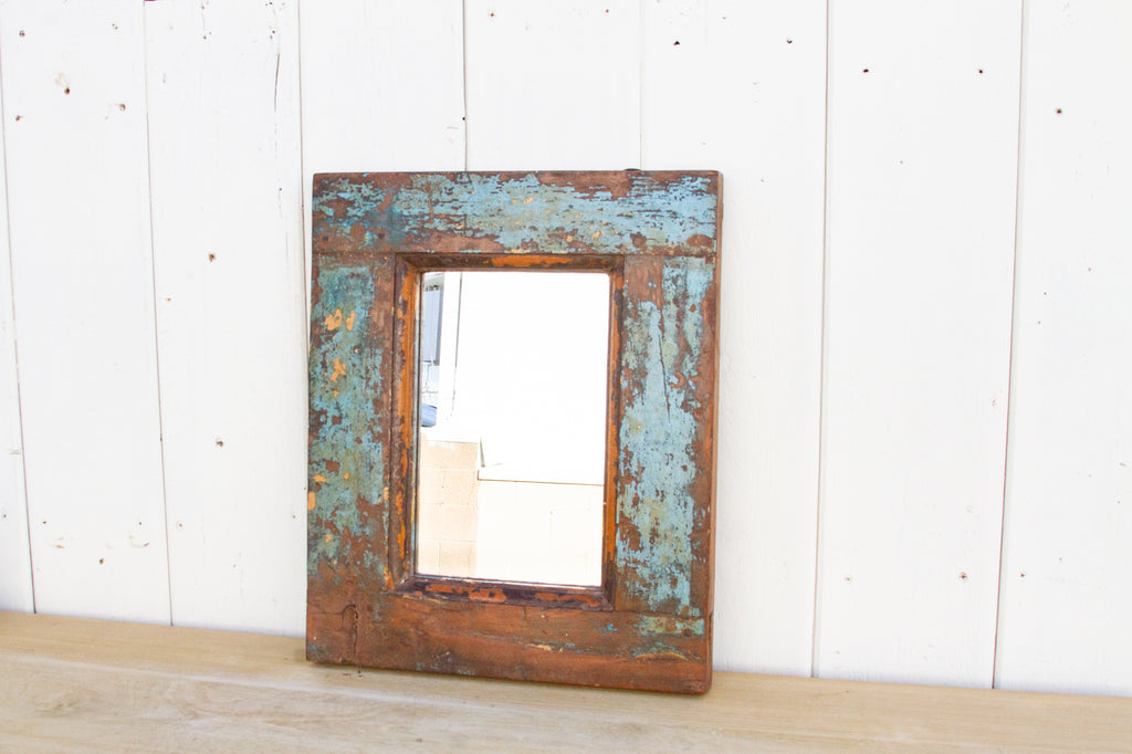 Boho Distressed Blue Wall Mirror