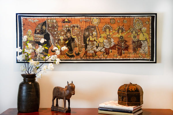 Long Vintage Southeast Asian Batik Painting