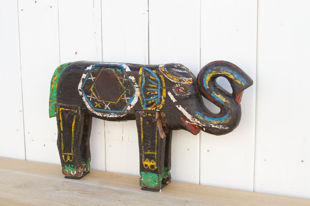 Midnight Black Painted Carousel Elephant (Trade)