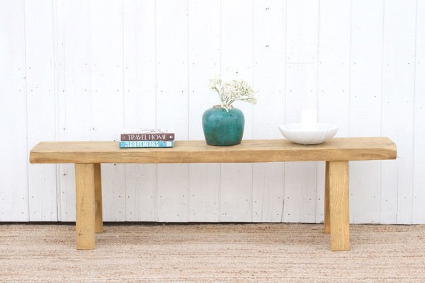 Asian Rustic Bleached Wood Bench
