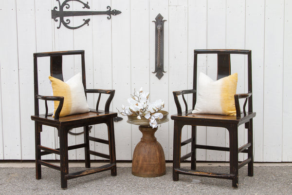 Pair of Elegant Asian Black Lacquer Arm Chairs