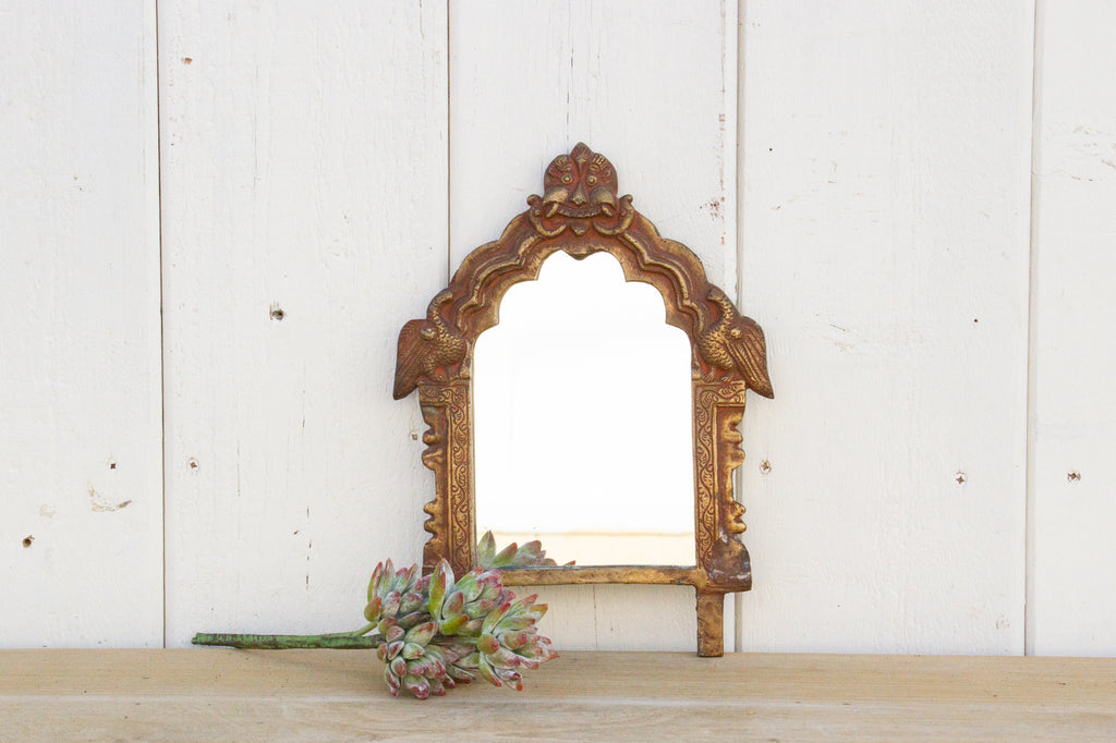 Arched Mid-Century Engraved Brass Mirror