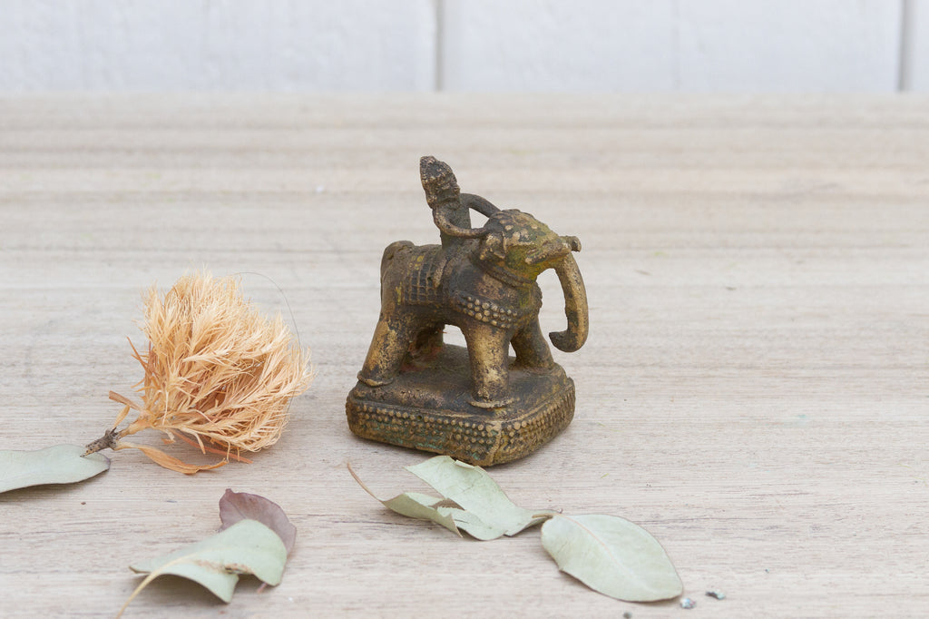Small Ceremonial Aged Brass Elephant Figure