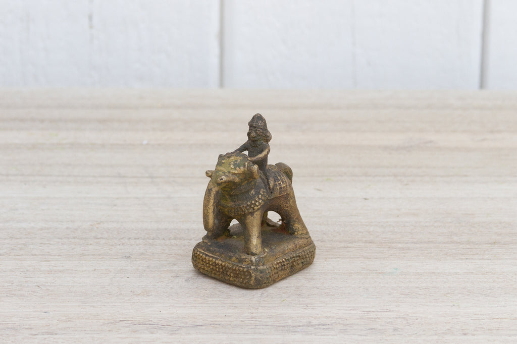 Small Ceremonial Aged Brass Elephant Figure