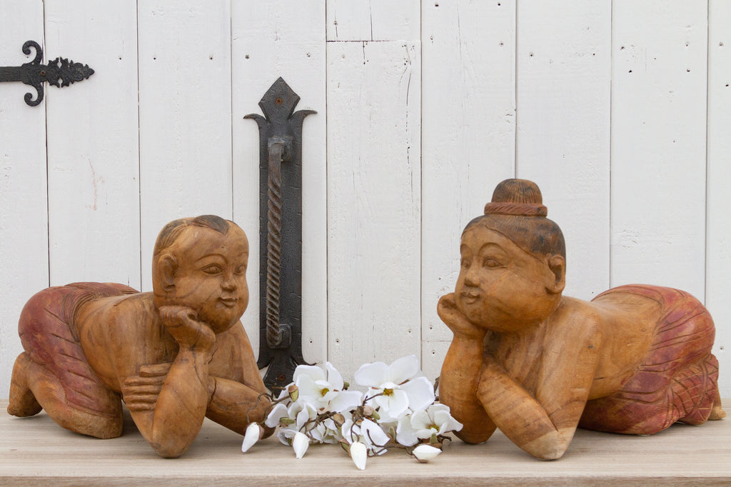 Set of Two, Antique Asian Children Statues
