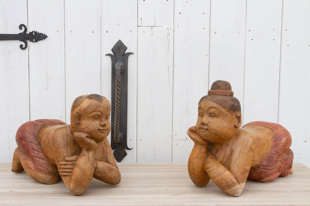 Set of Two, Antique Asian Children Statues