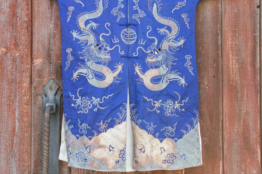 Royal Blue Silk Embroidered Dragon Kimono