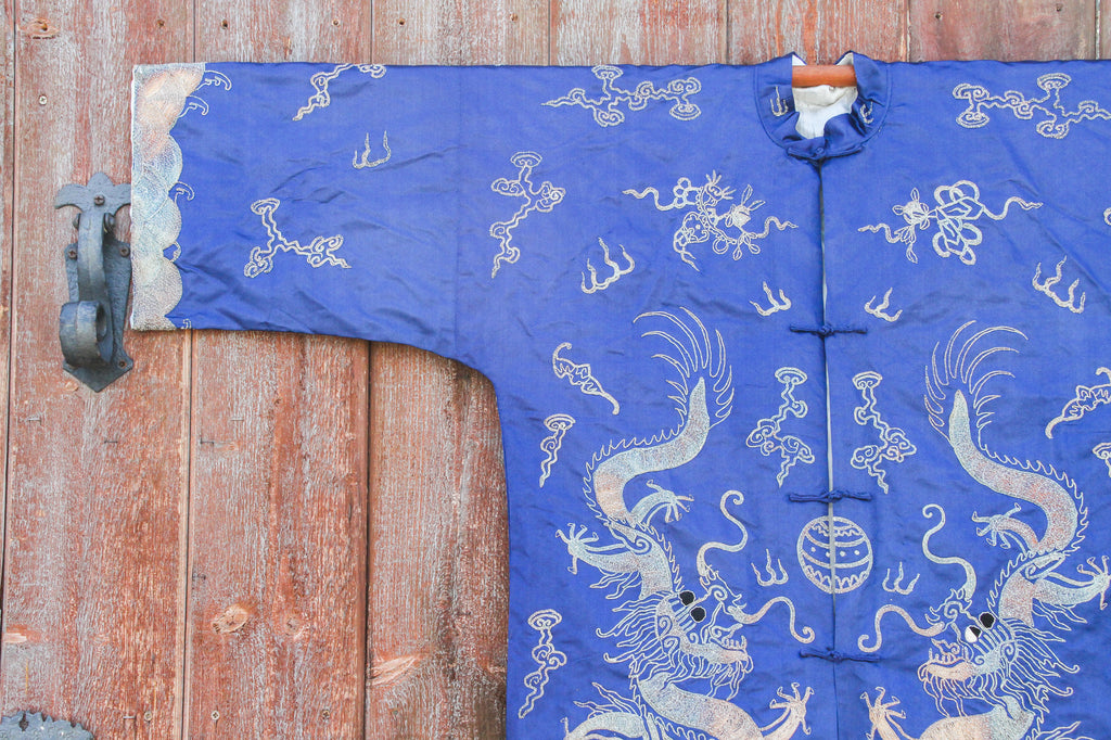 Royal Blue Silk Embroidered Dragon Kimono