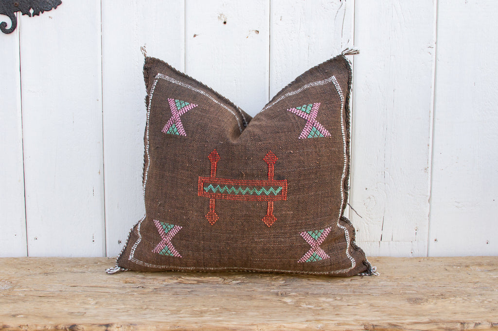 Brown Moroccan Silk Rug Pillow