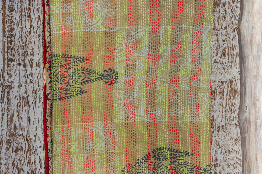 Vintage Silk Kantha Scarf (Red Yellow)