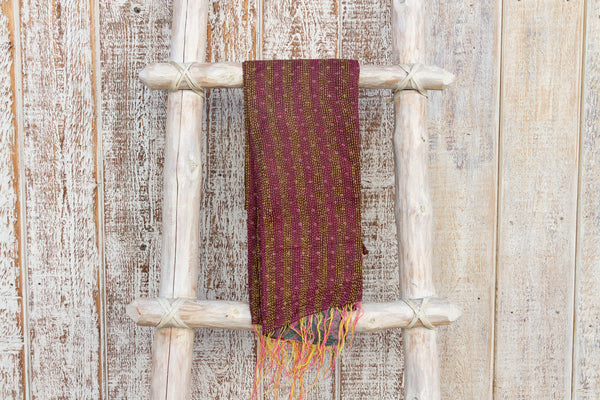 Maroon and Teal Silk Kantha Scarf