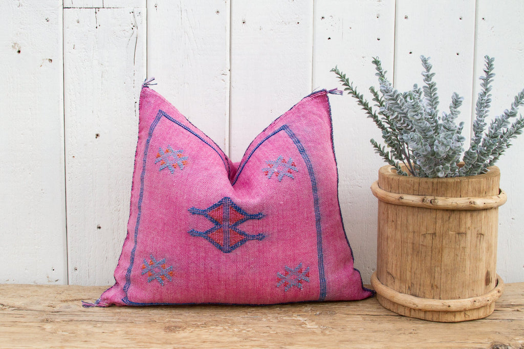 Magenta Moroccan Silk Rug Pillow (Trade)