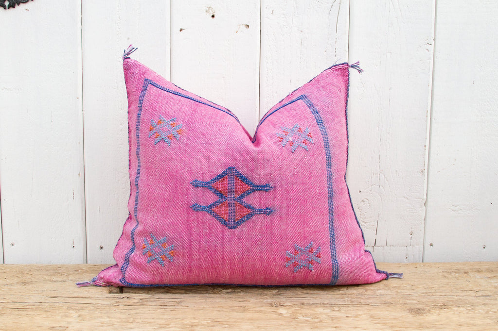 Magenta Moroccan Silk Rug Pillow (Trade)