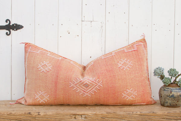 Coral Long Lumbar Moroccan Silk Rug Pillow