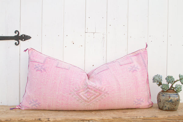 Mystic Pink Long Lumbar Moroccan Silk Rug Pillow